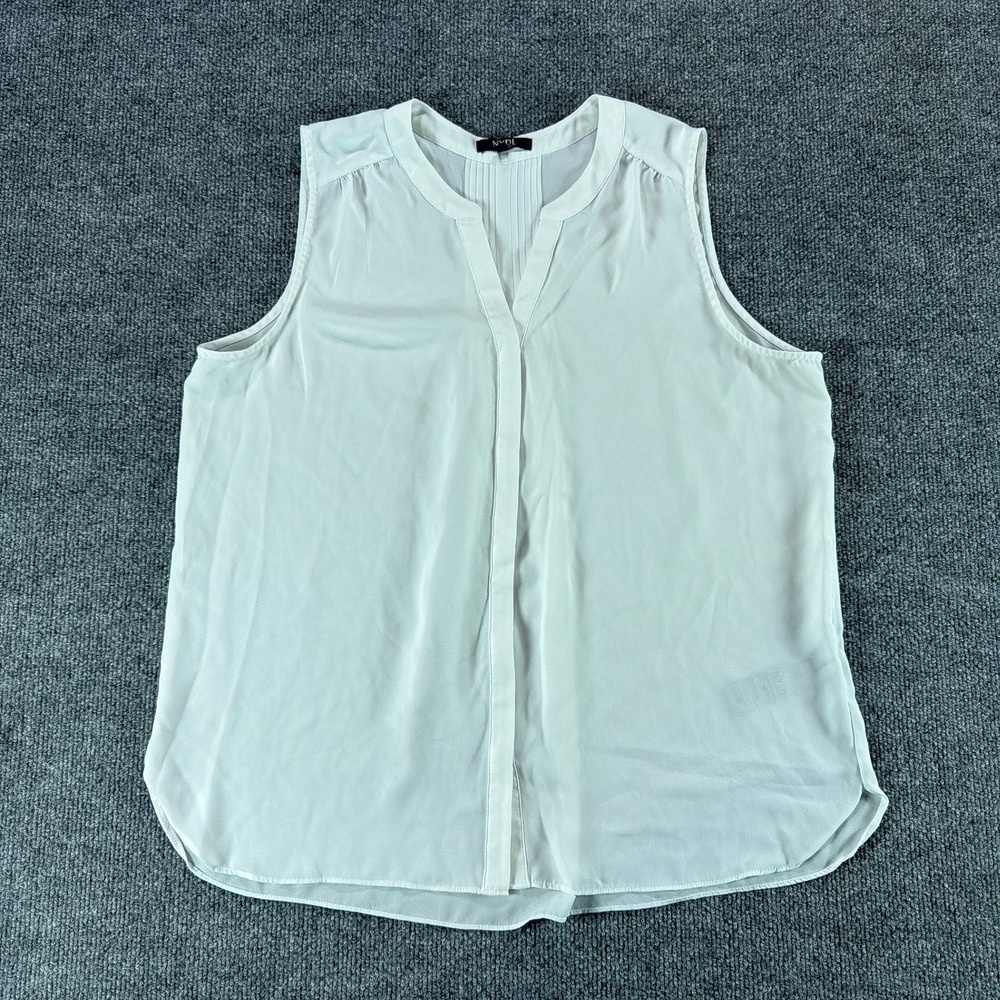 NYDJ Womens White Sleeveless Pleated Split Neck Blouse Top‎ Size M Summer Sheer